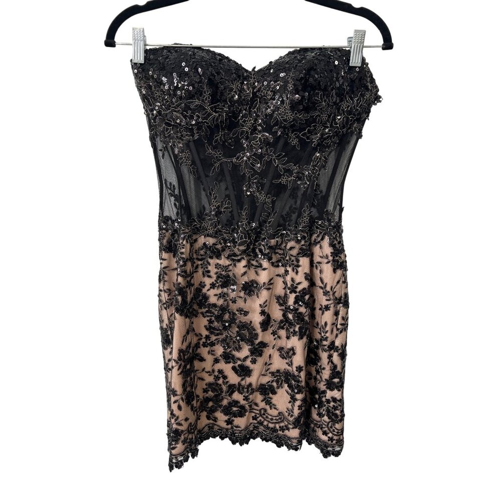 Lime By Riva Strapless Corset Mini Dress Womens 8 Mesh Sequin Embellished Party